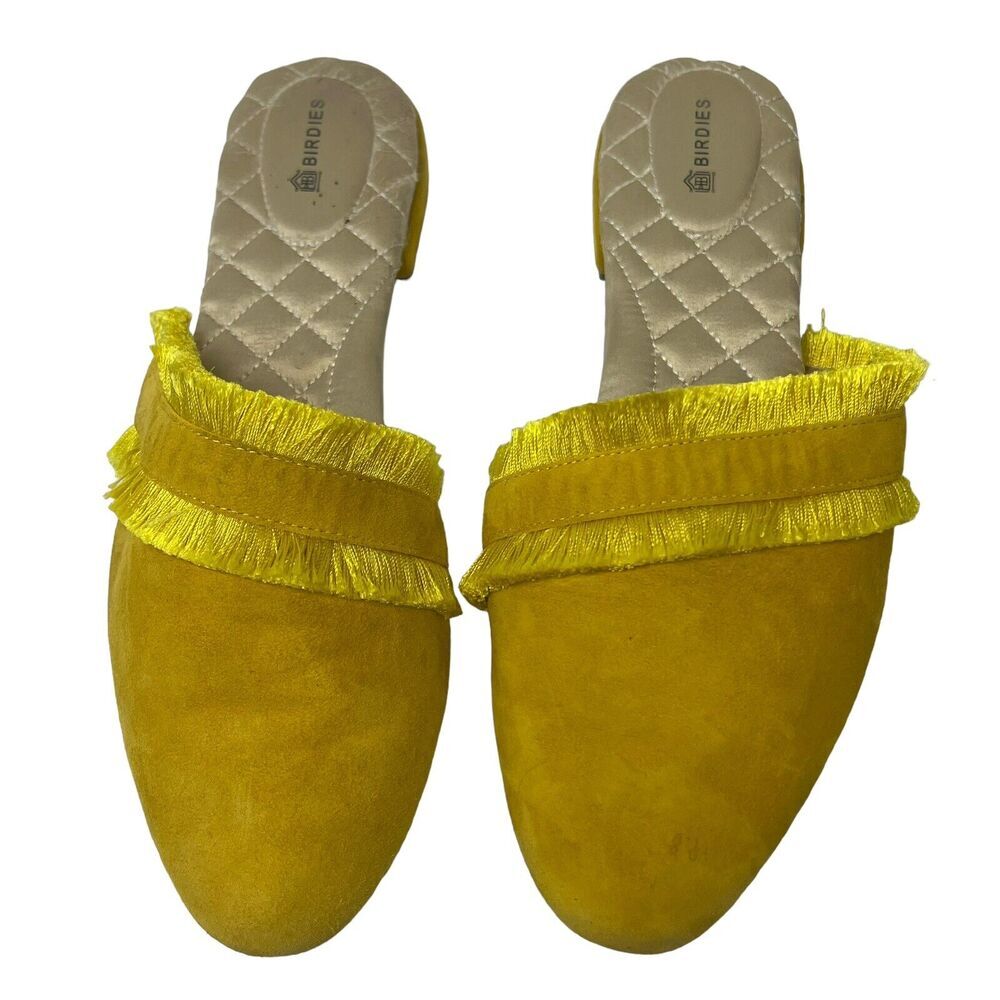 Birdies Yellow Ani Fringe Suede Slip On Mules Size 9.5